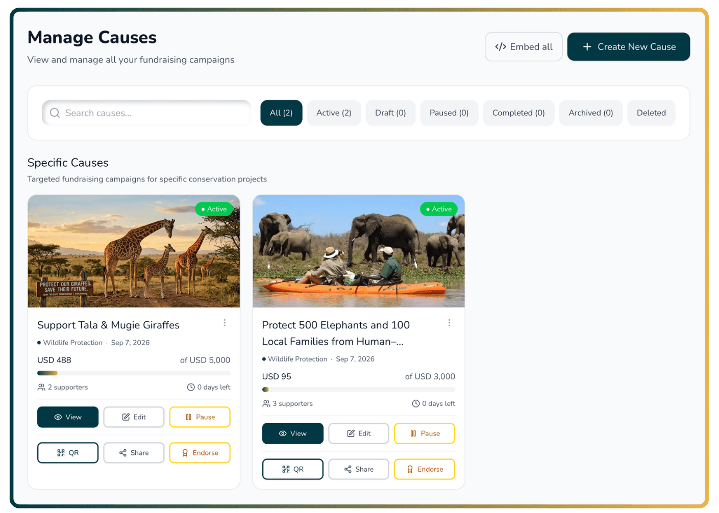 Cause creation builder UI